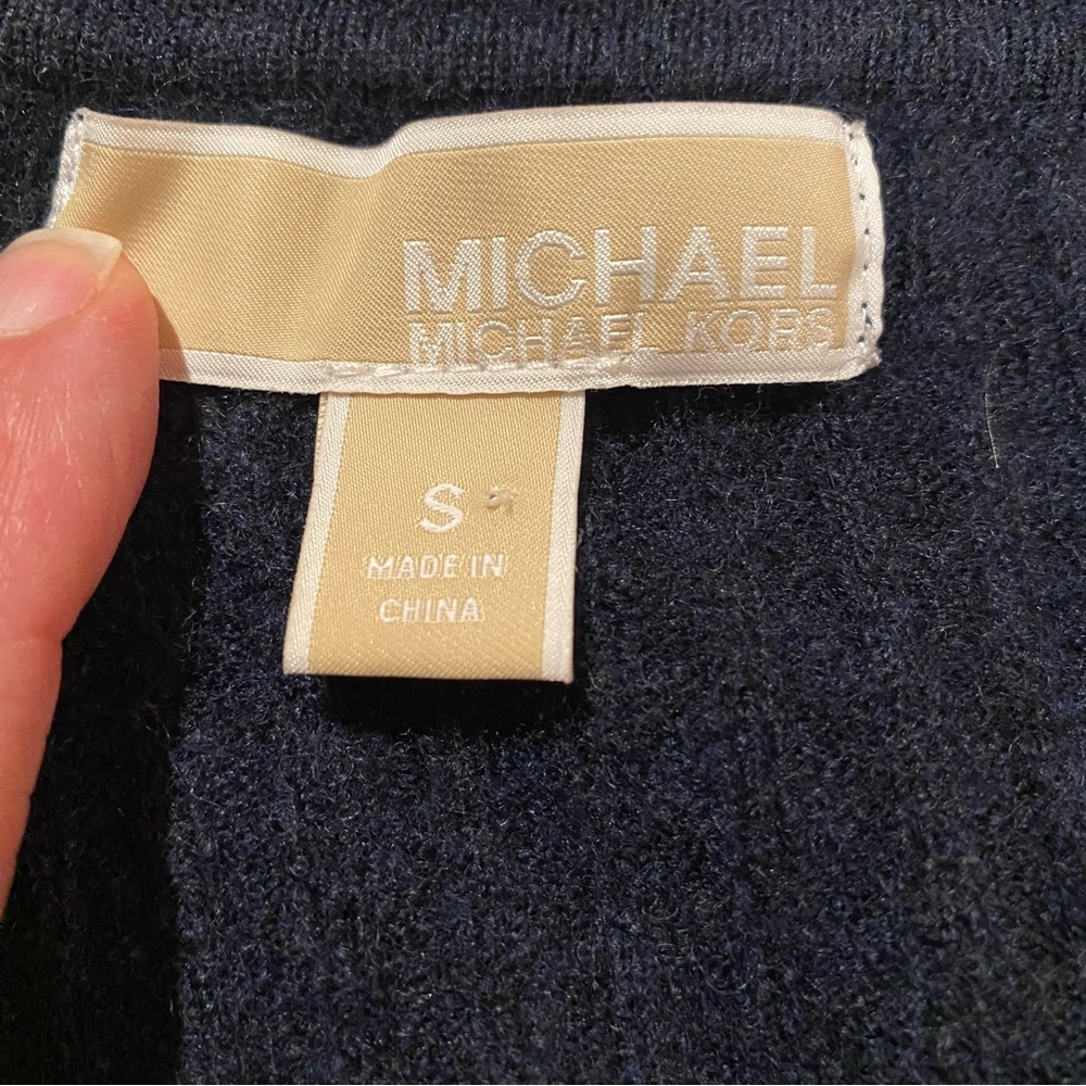 Michael Kors Cardigan Women’s Small Blue Wool Blend Sweater Button Down Ribbed - Picture 5 of 7